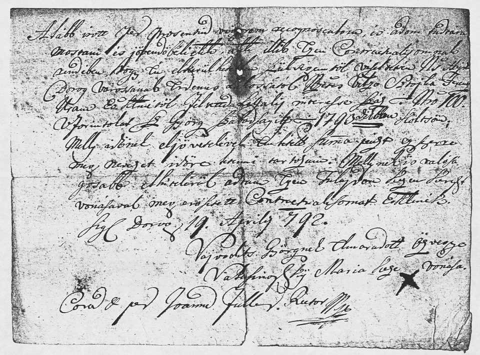 Volosinovszky M�ria szerz�d�sei (1792)